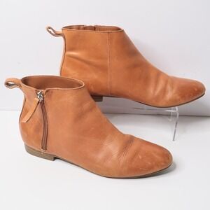 Gap Ankle Bootie Cognac Leather Flat Side Zip Boots Womens 9 Boho Chic Shoes